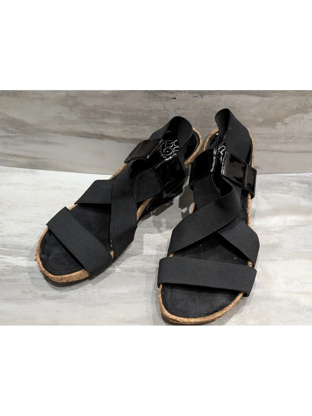 BCBGeneration Black Wedge Sandals with Cork Detail Size 7B/37